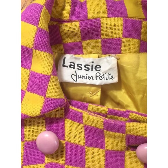 Authentic Vintage 1960s Psychedelic Pink / Yellow Checkered Coat - One Of A Kind - Picture 5 of 5
